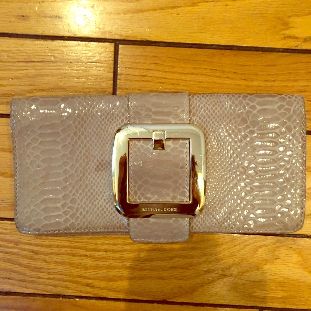 Nude croc patterned clutch by Michael Kors